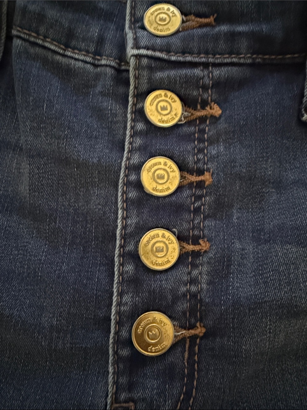 crown & ivy High-Rise Button-Fly Dark Blue Jeans